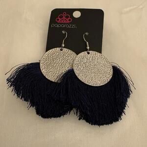 Tassel Earrings Blue Silver Paparazzi Tassel Earrings 3”